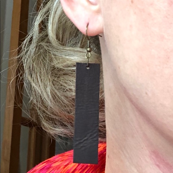 Brown Leather Drop Earrings - Picture 3 of 3